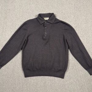 Gran Sasso Sweater Mens 52 Gray Wool Long Sleeve Polo Shirt Knit Henley Italy